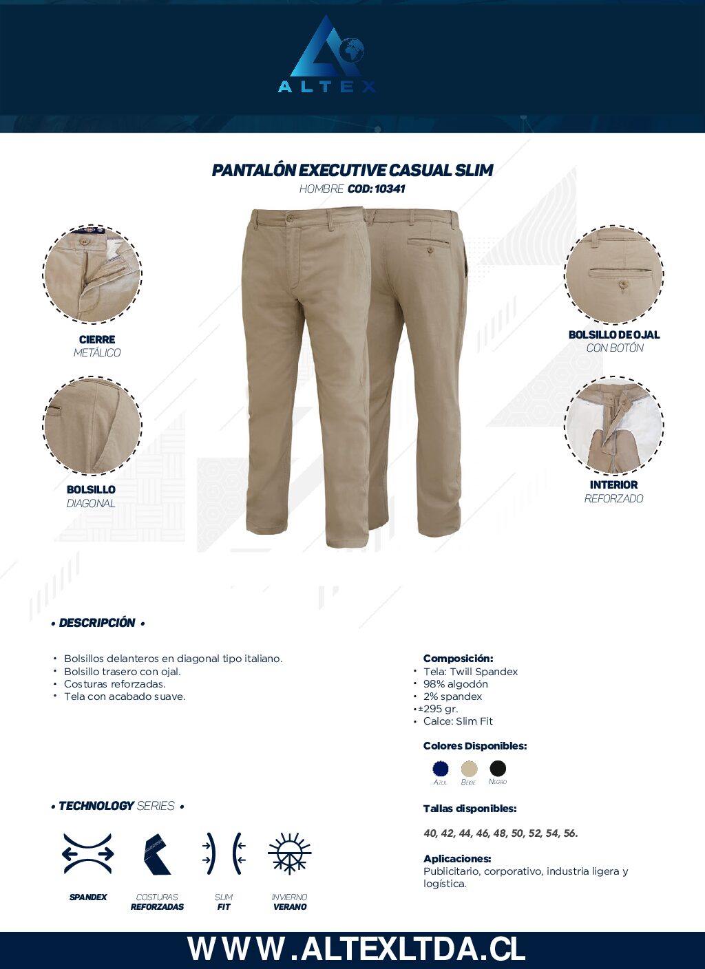 Pantalón Casual De Tela (Spandex) Para Hombre